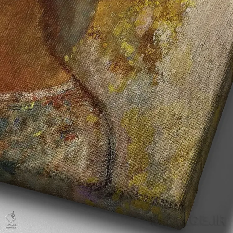 تابلو 1912,دو دختر جوان با گلها، ۱۹۱۲ اثر اودیلو ردون - نمای نزدیک بافت بوم