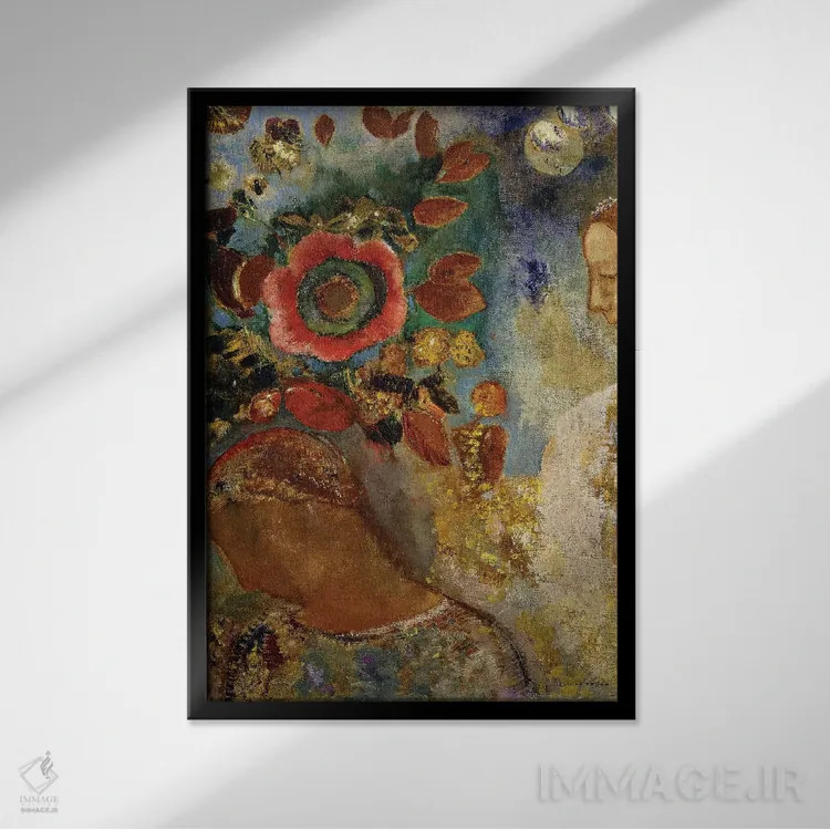 تابلو 1912,دو دختر جوان با گلها، ۱۹۱۲ اثر اودیلو ردون - نمای قابدار مشکی