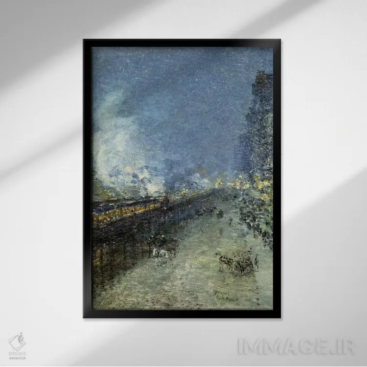 تابلو راهآهن ششم (نیویورک) اثر چایلد هسام (نقاش امپرسیونیست آمریکایی) - نمای قابدار مشکی