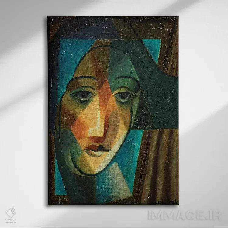 تابلو 1924,سر دلقک (هارلکوین)، ۱۹۲۴ اثر خوان گрис (نقاش کوبیست اسپانیایی) - نمای روبهرو روی دیوار