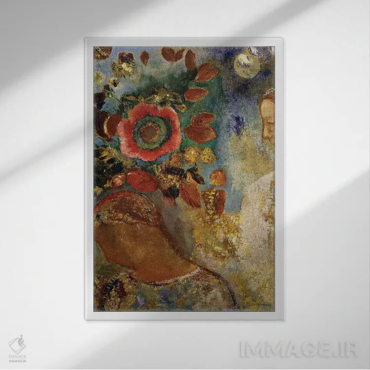 تابلو 1912,دو دختر جوان با گلها، ۱۹۱۲ اثر اودیلو ردون - نمای قابدار سفید