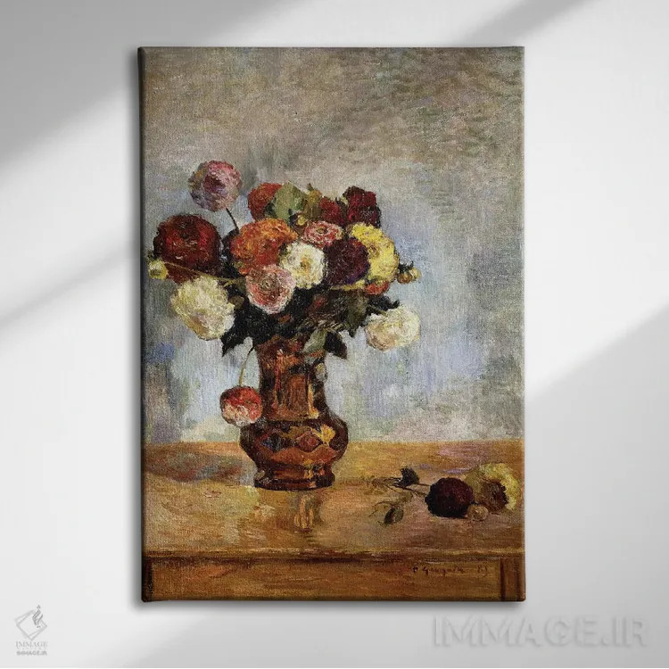 تابلو 1885,دالیها، ۱۸۸۵ (گل دالی) اثر پل گوگن - نمای روبهرو روی دیوار