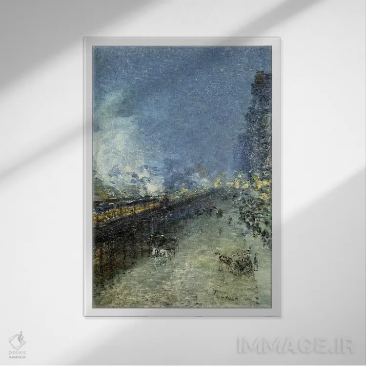 تابلو راهآهن ششم (نیویورک) اثر چایلد هسام (نقاش امپرسیونیست آمریکایی) - نمای قابدار سفید