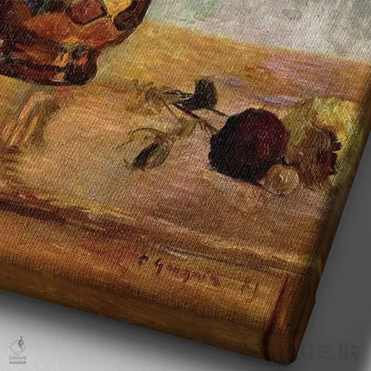 تابلو 1885,دالیها، ۱۸۸۵ (گل دالی) اثر پل گوگن - نمای نزدیک بافت بوم