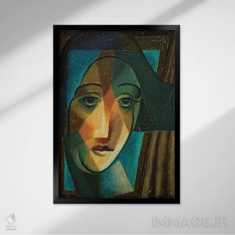 تابلو 1924,سر دلقک (هارلکوین)، ۱۹۲۴ اثر خوان گрис (نقاش کوبیست اسپانیایی) - نمای قابدار مشکی