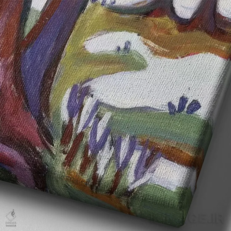 تابلو c.1921-1923,کوه - آغاز بهار با سرخدارها، حدود ۱۹۲۱ تا ۱۹۲۳ اثر ارنست لودویگ کیرشنر (نقاش اکسپرسیونیست آلمانی) - نمای نزدیک بافت بوم