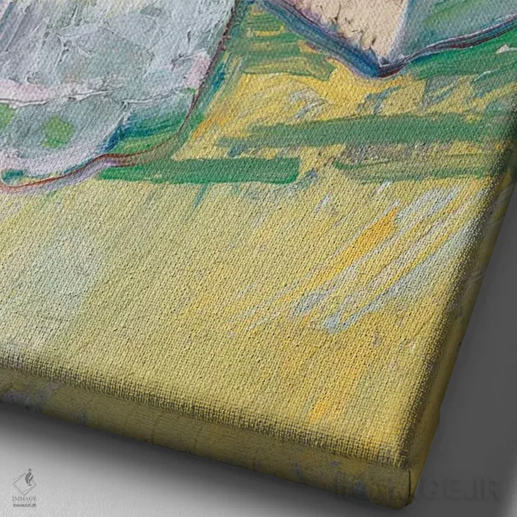 تابلو a flowering almond branch, 1888,طبیعت بیجان با شاخه شکوفه بادام، ۱۸۸۸ اثر ونسان ون گوگ (نقاش مشهور هلندی پستامپرسیونیسم) - نمای نزدیک بافت بوم