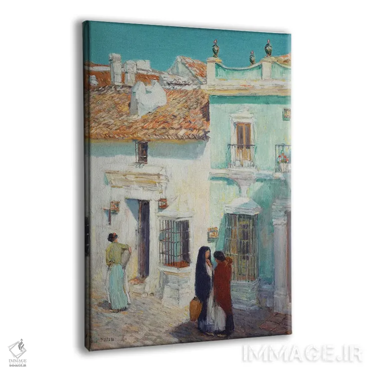 تابلو La Ronda, Spain, 1910,صحنه خیابان، لا روندا، اسپانیا، ۱۹۱۰ اثر چایلد هسام (نقاش امپرسیونیست آمریکایی) - نمای پرسپکتیو محصول