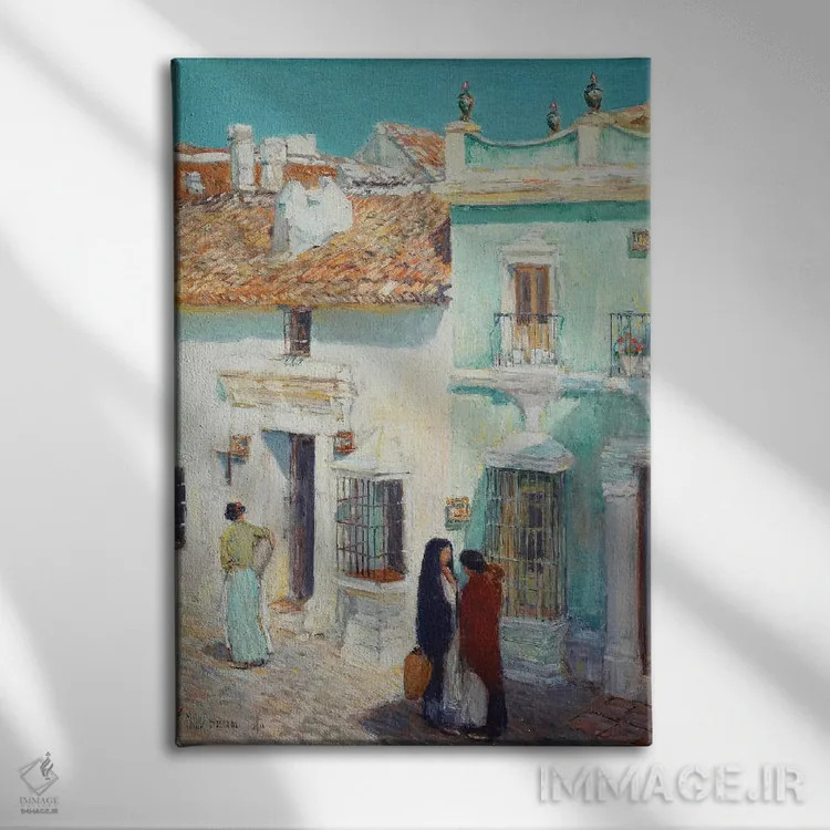 تابلو La Ronda, Spain, 1910,صحنه خیابان، لا روندا، اسپانیا، ۱۹۱۰ اثر چایلد هسام (نقاش امپرسیونیست آمریکایی) - نمای روبهرو روی دیوار