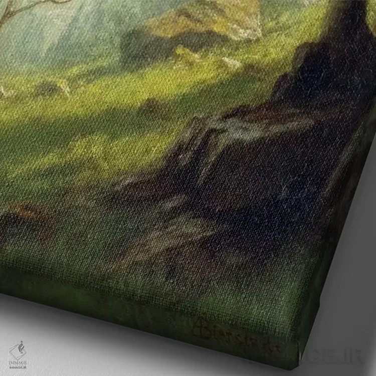 تابلو در میان کوههای آلپ برن اثر آلبرت بیرشتات (نقاش منظره آمریکایی) - نمای نزدیک بافت بوم