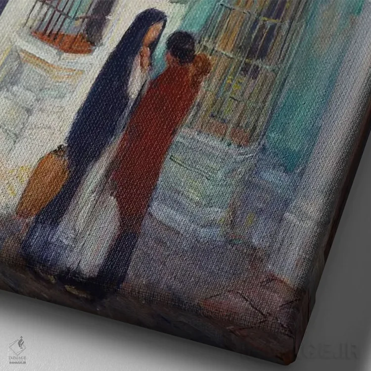 تابلو La Ronda, Spain, 1910,صحنه خیابان، لا روندا، اسپانیا، ۱۹۱۰ اثر چایلد هسام (نقاش امپرسیونیست آمریکایی) - نمای نزدیک بافت بوم