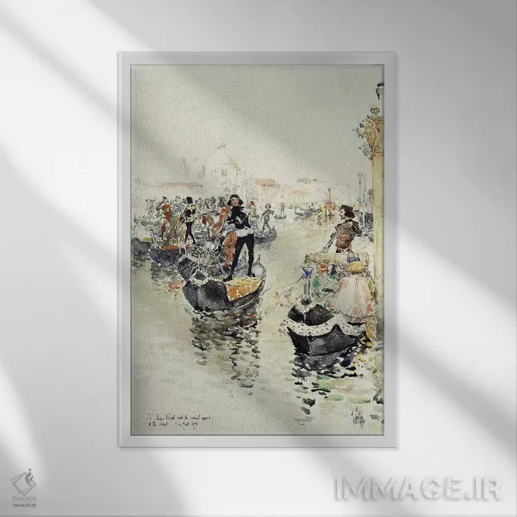 تابلو 1891,مسابقهٔ قایقرانی ونیزی، ۱۸۹۱ اثر چایلد هسام (نقاش امپرسیونیست آمریکایی) - نمای قابدار سفید