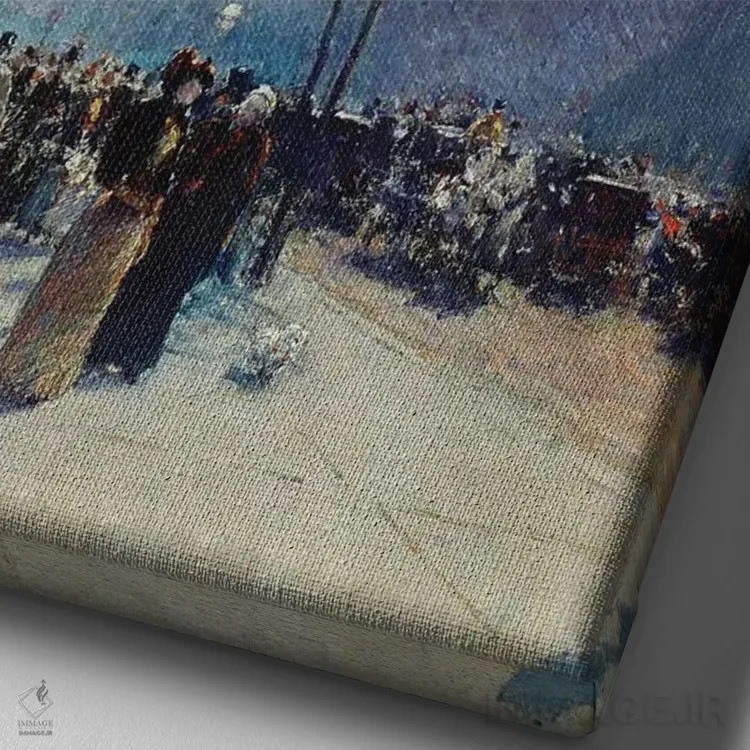 تابلو 1890,پایین خیابان پنجم، ۱۸۹۰ اثر چایلد هسام (نقاش امپرسیونیست آمریکایی) - نمای نزدیک بافت بوم