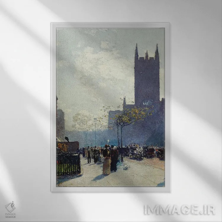 تابلو 1890,پایین خیابان پنجم، ۱۸۹۰ اثر چایلد هسام (نقاش امپرسیونیست آمریکایی) - نمای قابدار سفید