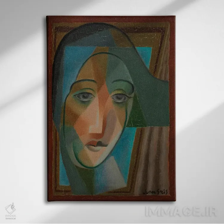 تابلو 1924،سر دلقک (هارلکوین)، ۱۹۲۴ اثر خوان گрис (نقاش کوبیست اسپانیایی) - نمای روبهرو روی دیوار