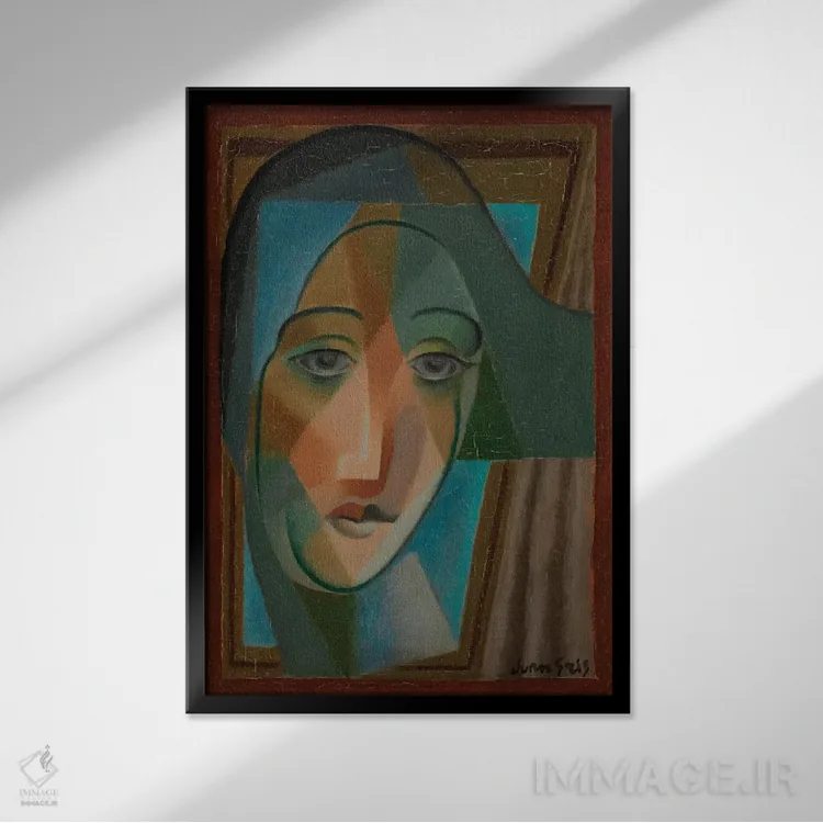 تابلو 1924،سر دلقک (هارلکوین)، ۱۹۲۴ اثر خوان گрис (نقاش کوبیست اسپانیایی) - نمای قابدار مشکی