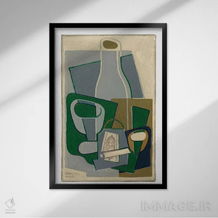 تابلو 1922،پیپ و بسته توتون، ۱۹۲۲ اثر خوان گрис (نقاش کوبیست اسپانیایی) - نمای قابدار مشکی