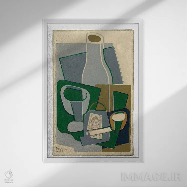 تابلو 1922،پیپ و بسته توتون، ۱۹۲۲ اثر خوان گрис (نقاش کوبیست اسپانیایی) - نمای قابدار سفید