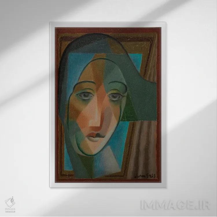 تابلو 1924،سر دلقک (هارلکوین)، ۱۹۲۴ اثر خوان گрис (نقاش کوبیست اسپانیایی) - نمای قابدار سفید