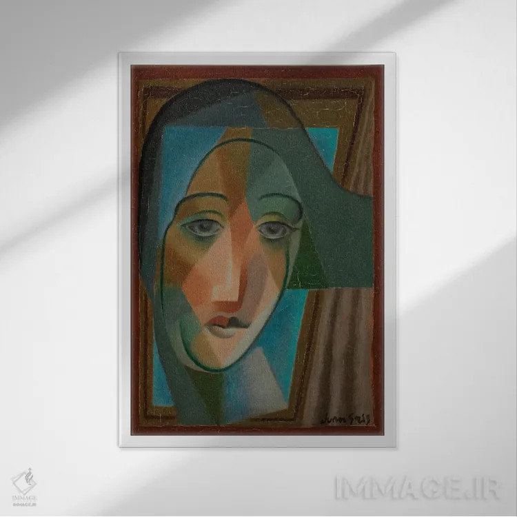 تابلو 1924،سر دلقک (هارلکوین)، ۱۹۲۴ اثر خوان گрис (نقاش کوبیست اسپانیایی) - نمای قابدار سفید