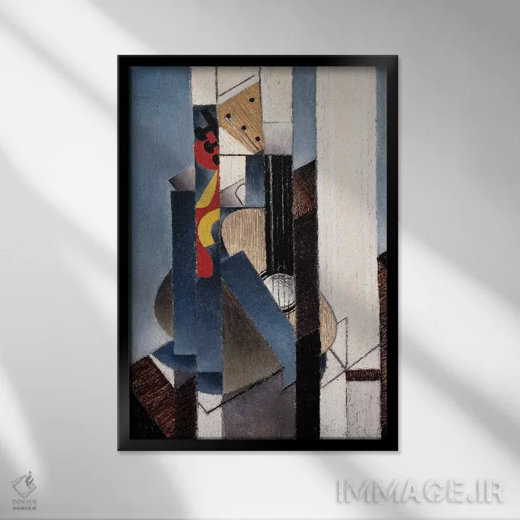 تابلو 1913،گیتار، ۱۹۱۳ اثر خوان گрис (نقاش کوبیست اسپانیایی) - نمای قابدار مشکی