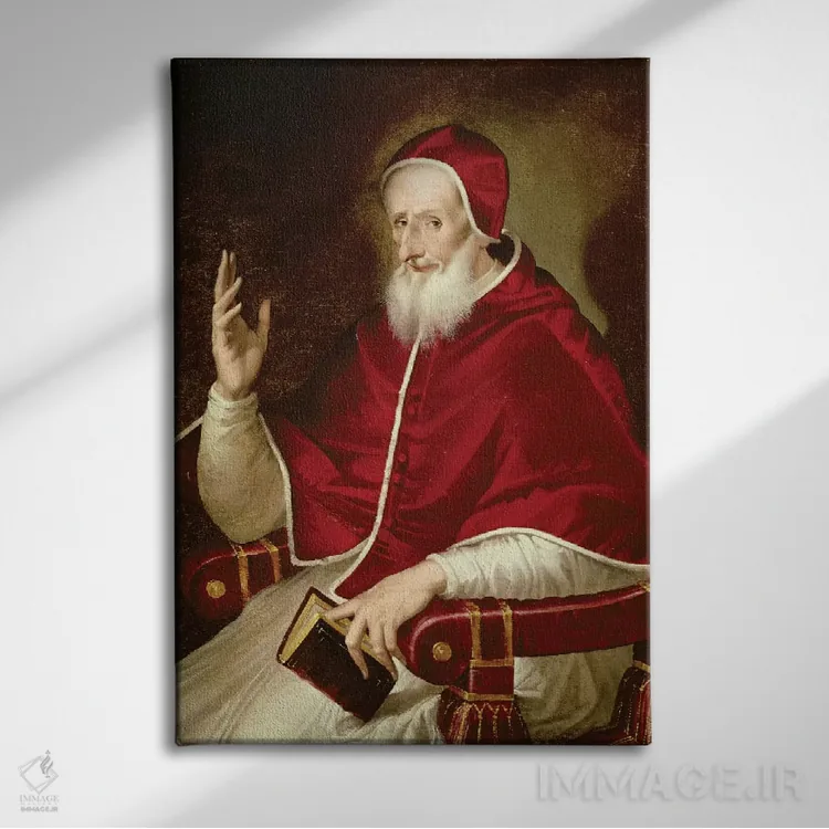تابلو پرتره پاپ پیوس پنجم، حدود ۱۵۷۱ اثر ال گرکو (نقاش یونانی-اسپانیایی) - نمای روبهرو روی دیوار