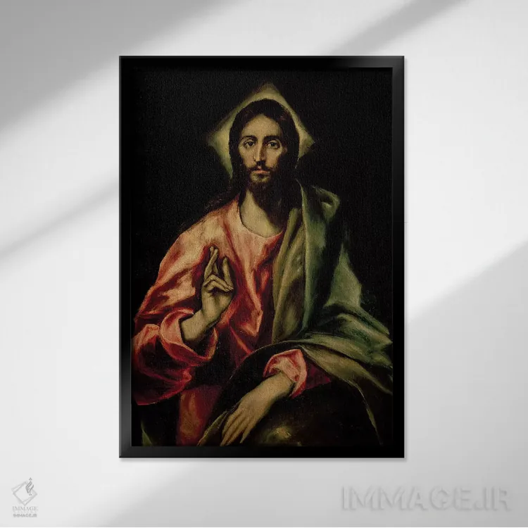 تابلو برکت دادن مسیح اثر ال گرکو (نقاش یونانی-اسپانیایی) - نمای قابدار مشکی