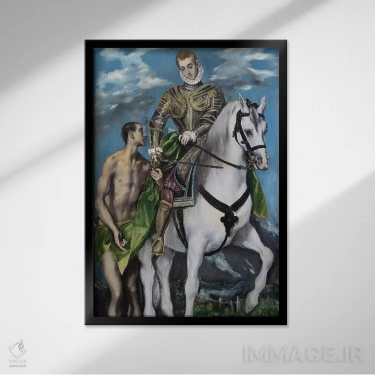 تابلو سن مارتین و گدا، ۱۵۹۷-۱۵۹۹ (گالری ملی هنر) اثر ال گرکو (نقاش یونانی-اسپانیایی) - نمای قابدار مشکی