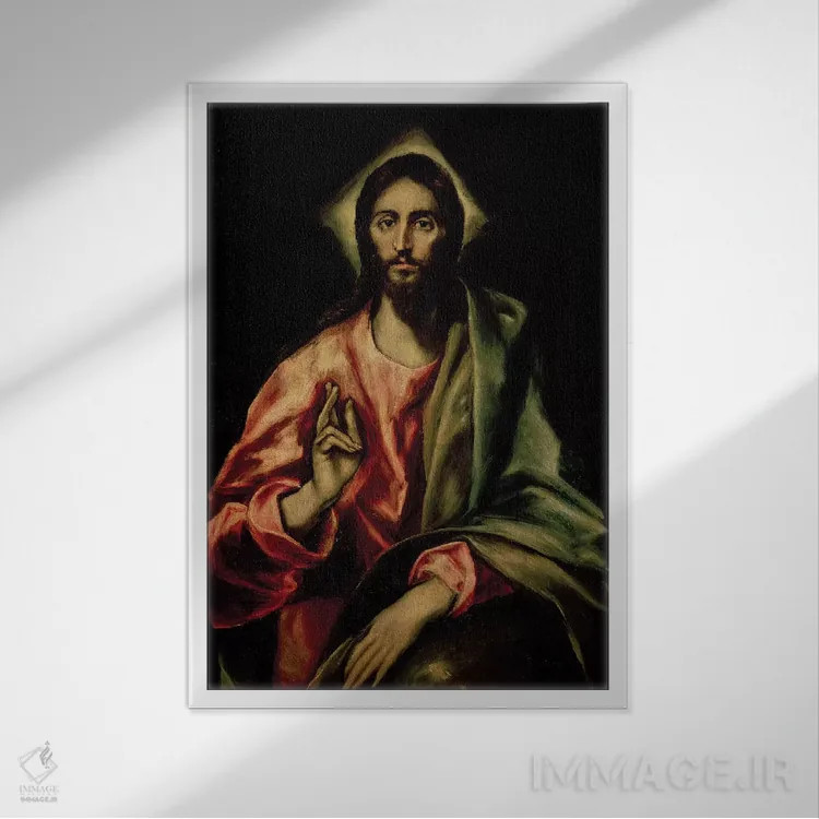 تابلو برکت دادن مسیح اثر ال گرکو (نقاش یونانی-اسپانیایی) - نمای قابدار سفید