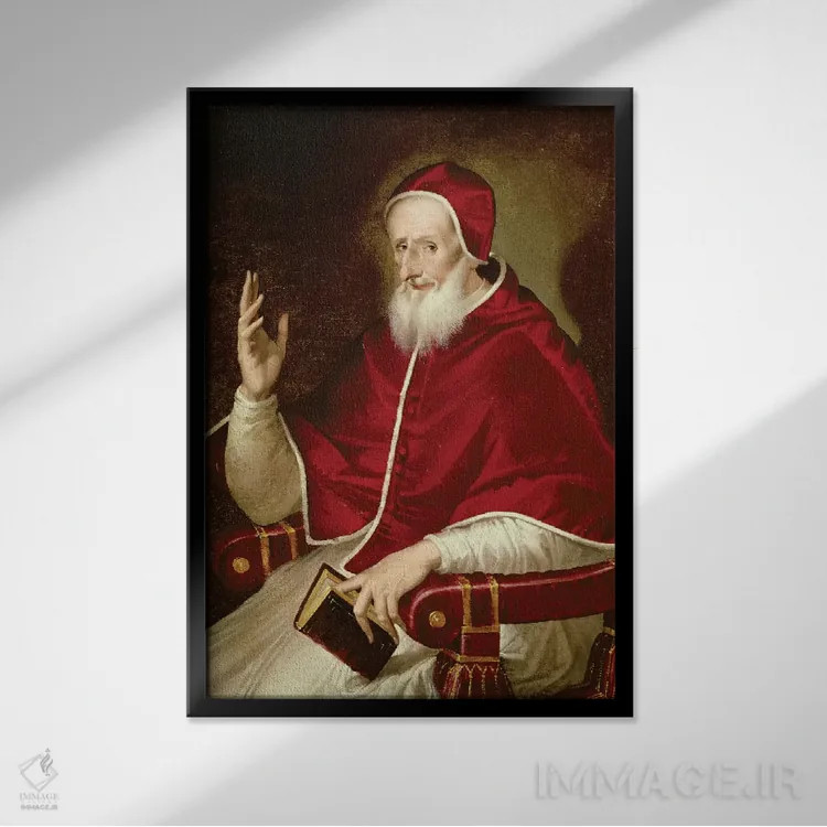 تابلو پرتره پاپ پیوس پنجم، حدود ۱۵۷۱ اثر ال گرکو (نقاش یونانی-اسپانیایی) - نمای قابدار مشکی