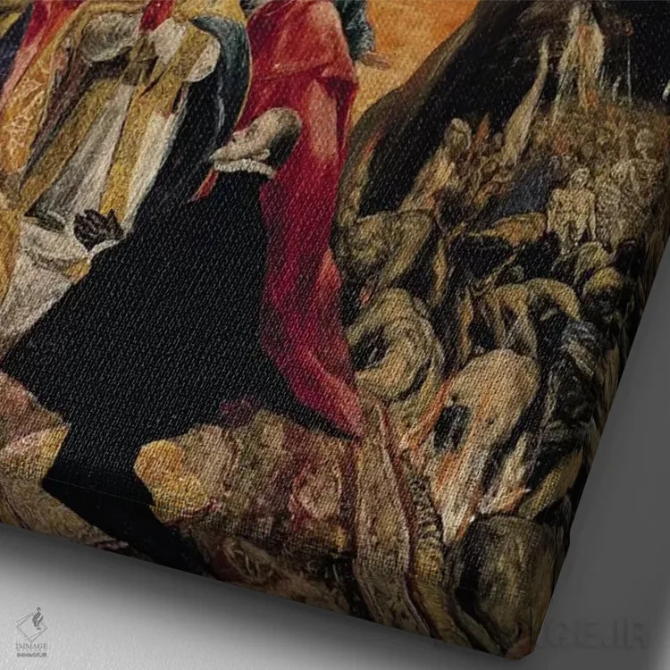 تابلو ستایش نام عیسی، حدود ۱۵۷۸ (صومعه ال اسکوریال) اثر ال گرکو (نقاش یونانی-اسپانیایی) - نمای نزدیک بافت بوم