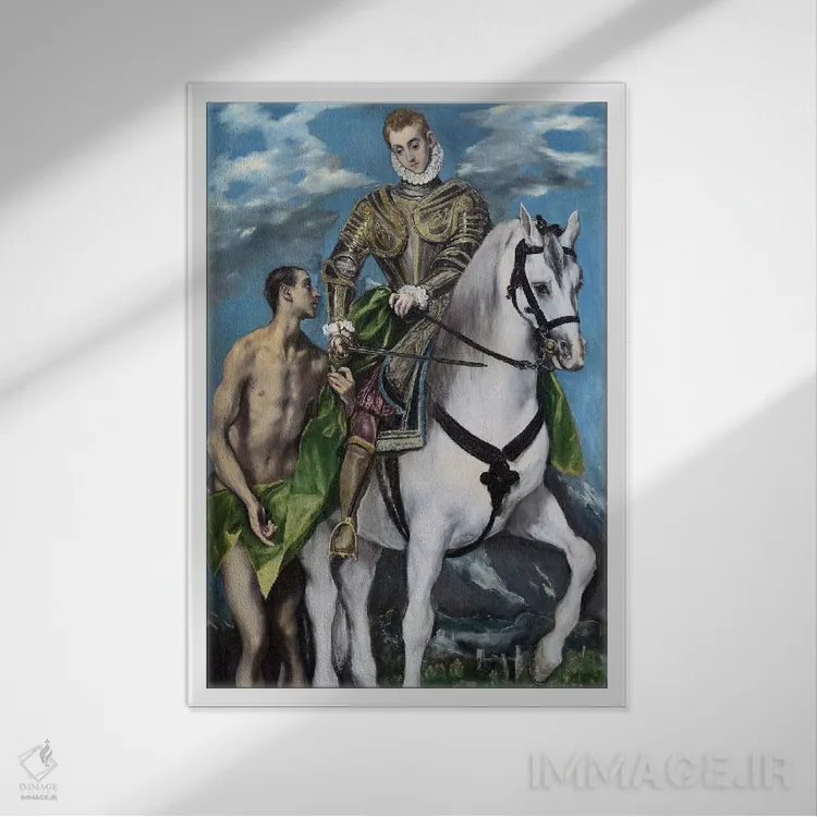 تابلو سن مارتین و گدا، ۱۵۹۷-۱۵۹۹ (گالری ملی هنر) اثر ال گرکو (نقاش یونانی-اسپانیایی) - نمای قابدار سفید