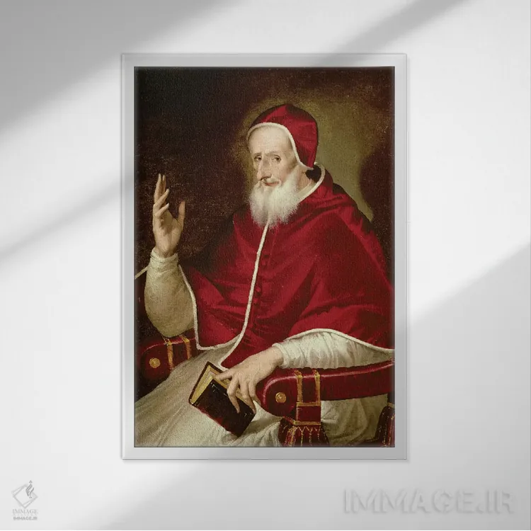 تابلو پرتره پاپ پیوس پنجم، حدود ۱۵۷۱ اثر ال گرکو (نقاش یونانی-اسپانیایی) - نمای قابدار سفید