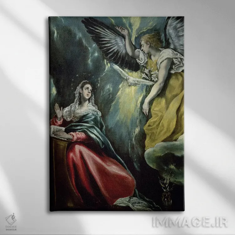 تابلو بشارت، حدود ۱۵۷۵ (مجموعه خصوصی) اثر ال گرکو (نقاش یونانی-اسپانیایی) - نمای روبهرو روی دیوار