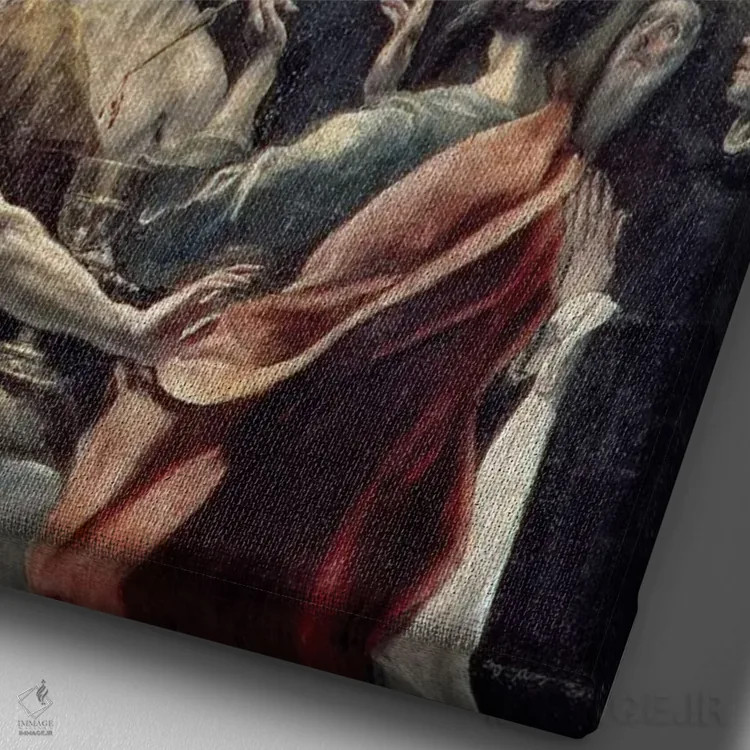 تابلو تاجگذاری مریم مقدس (موزه سانتا کروز) اثر ال گرکو (نقاش یونانی-اسپانیایی) - نمای نزدیک بافت بوم