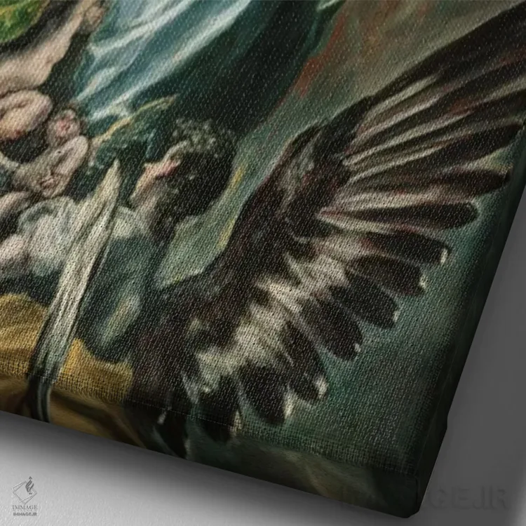 تابلو عروج حضرت مریم، ۱۶۰۷-۱۶۱۳ (موزه سانتا کروز) اثر ال گرکو (نقاش یونانی-اسپانیایی) - نمای نزدیک بافت بوم