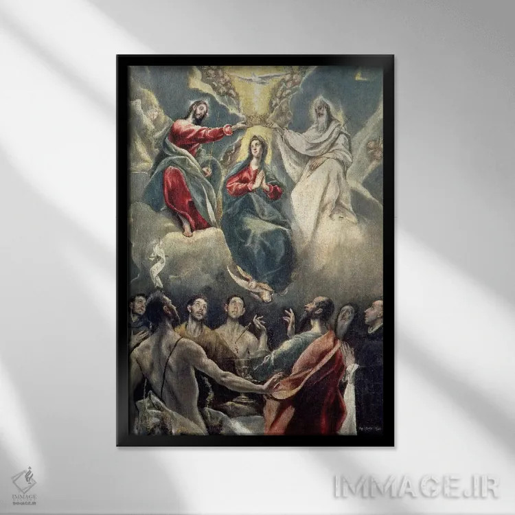 تابلو تاجگذاری مریم مقدس (موزه سانتا کروز) اثر ال گرکو (نقاش یونانی-اسپانیایی) - نمای قابدار مشکی