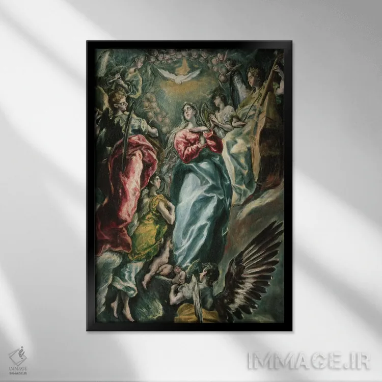 تابلو عروج حضرت مریم، ۱۶۰۷-۱۶۱۳ (موزه سانتا کروز) اثر ال گرکو (نقاش یونانی-اسپانیایی) - نمای قابدار مشکی