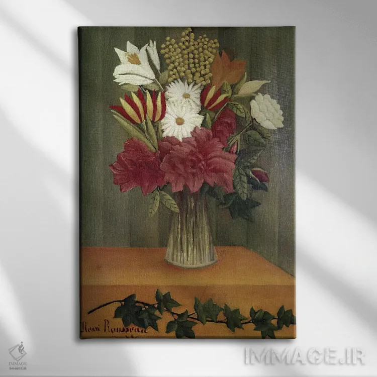 تابلو گلدان گلها اثر آنری روسو - نمای روبهرو روی دیوار