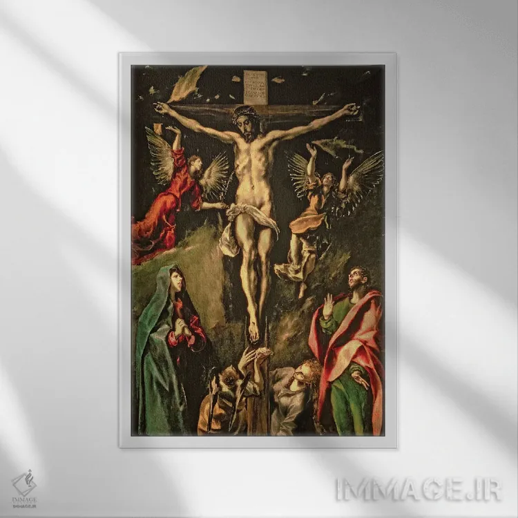 تابلو مصلوب شدن، حدود ۱۵۸۴-۱۶۰۰ (موزه دل پرادو) اثر ال گرکو (نقاش یونانی-اسپانیایی) - نمای قابدار سفید