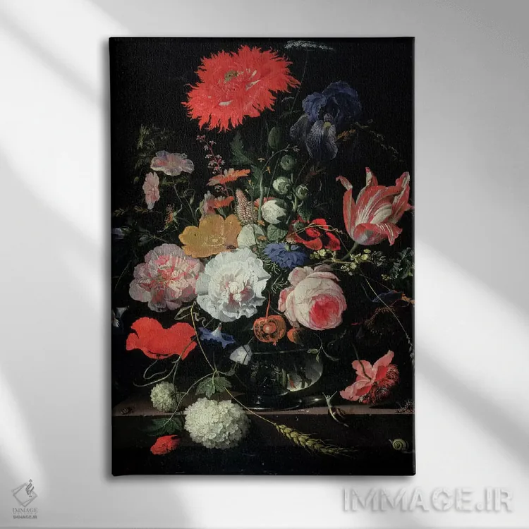 تابلو تابلوی گلها (گلآرایی) اثر ابراهام مینیون (نقاش هلندی) - نمای روبهرو روی دیوار