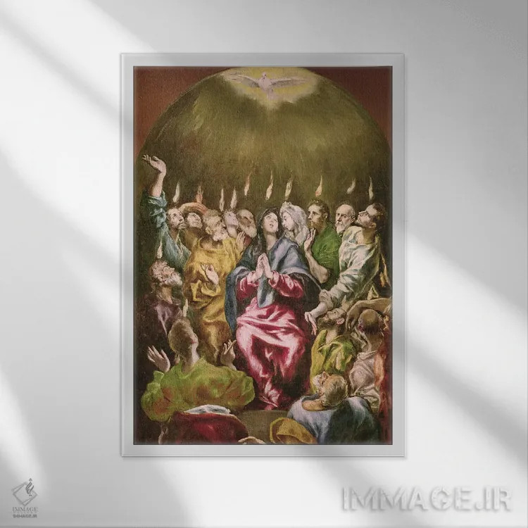 تابلو عید پنطیکاست، حدود ۱۶۰۴-۱۶۱۴ اثر ال گرکو (نقاش یونانی-اسپانیایی) - نمای قابدار سفید