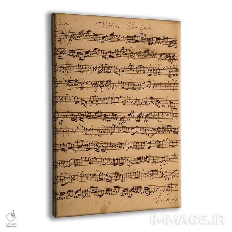 تابلو نت کنسرتو براندنبورگ شماره ۵ در ر ماژور اثر یوهان سباستین باخ (آهنگساز آلمانی) - نمای پرسپکتیو محصول