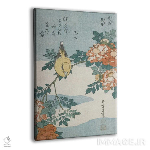 تابلو بلبل پشتسیاه و گل رز چینی، حدود ۱۸۳۳ اثر کاتسوشیکا هوکوسای (نقاش و هنرمند ژاپنی) - نمای پرسپکتیو محصول