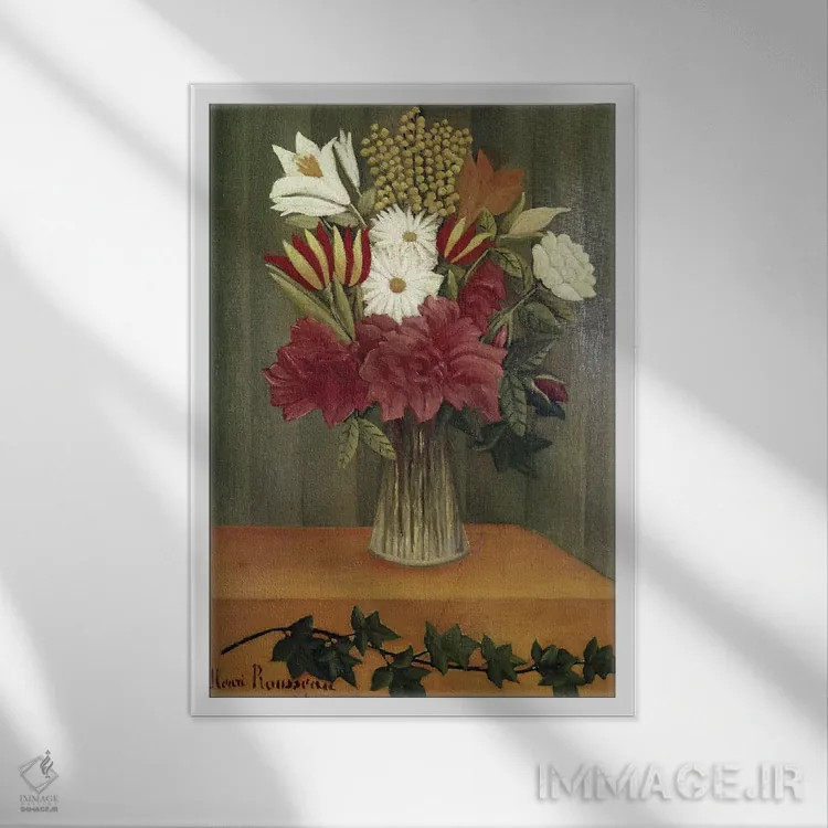 تابلو گلدان گلها اثر آنری روسو - نمای قابدار سفید