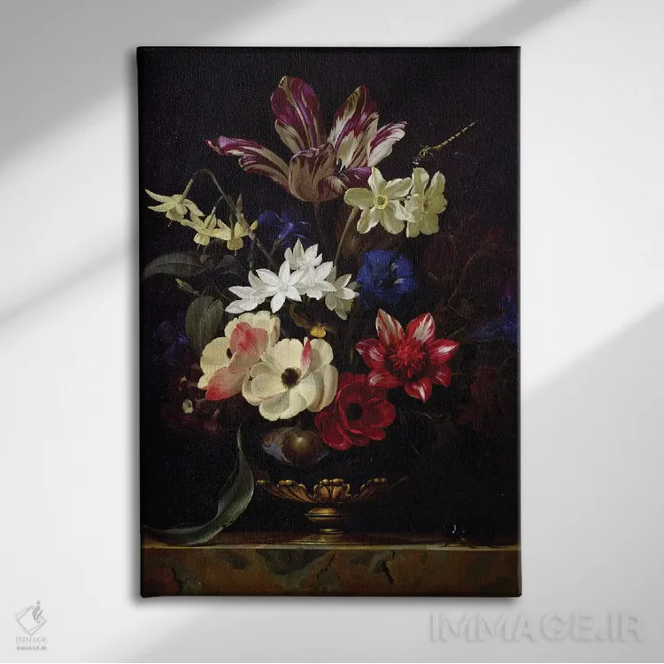 تابلو طبیعت بیجان با گلها اثر ویلم فان الست (نقاش هلندی دوره باروک) - نمای روبهرو روی دیوار