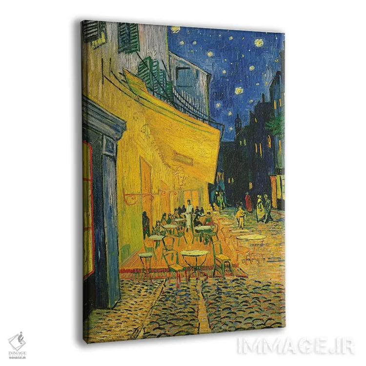 تابلو تراس کافه، میدان دو فوروم، آرل، ۱۸۸۸ اثر ونسان ون گوگ (نقاش مشهور هلندی پستامپرسیونیسم) - نمای پرسپکتیو محصول