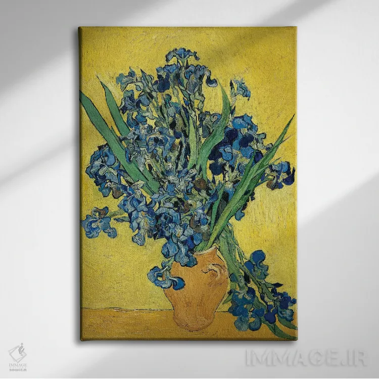 تابلو زنبقها، ۱۸۹۰ اثر ونسان ون گوگ (نقاش مشهور هلندی پستامپرسیونیسم) - نمای روبهرو روی دیوار