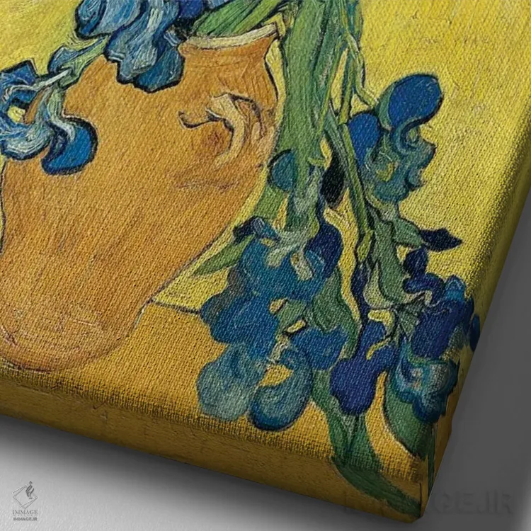 تابلو زنبقها، ۱۸۹۰ اثر ونسان ون گوگ (نقاش مشهور هلندی پستامپرسیونیسم) - نمای نزدیک بافت بوم