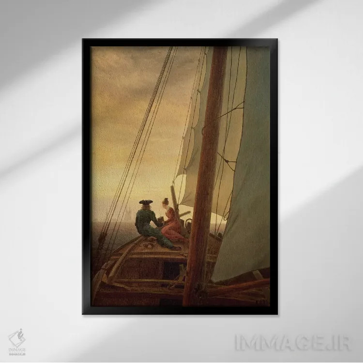 تابلو بر عرشه یک کشتی بادبانی، ۱۸۱۹ اثر کاسپار داوید فریدریش (نقاش رمانتیک آلمانی) - نمای قابدار مشکی
